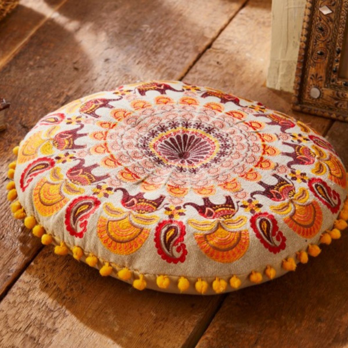 Mandala Elephant Embroidered Cushion