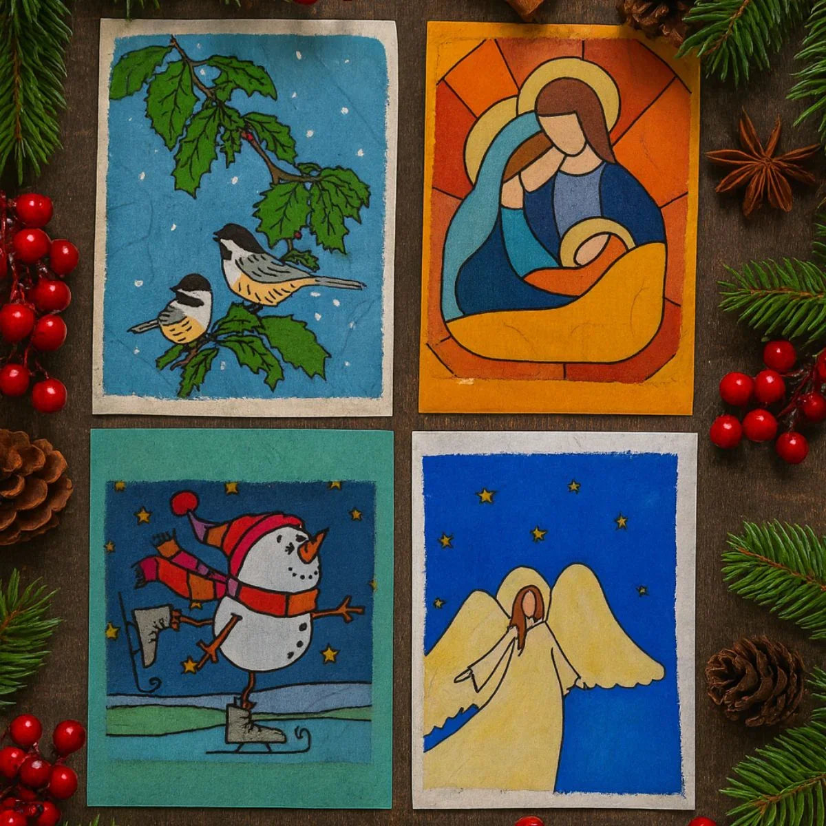 Set of 4 Christmas Batik Cards
