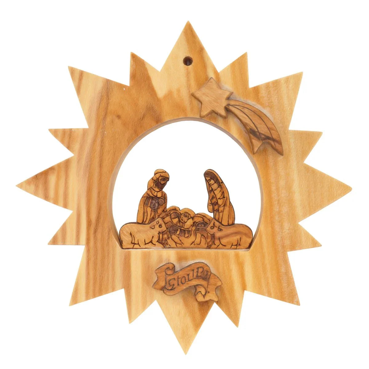 Star Holy Family Olive Wood Ornament