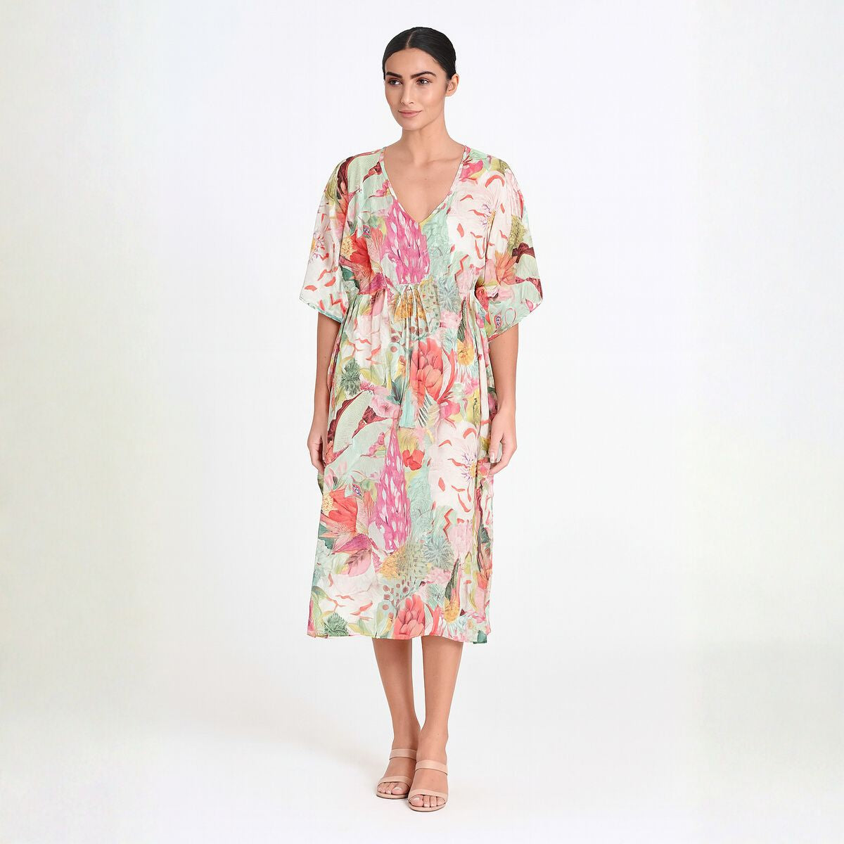 Oriental Floral Modal Satin Kaftan