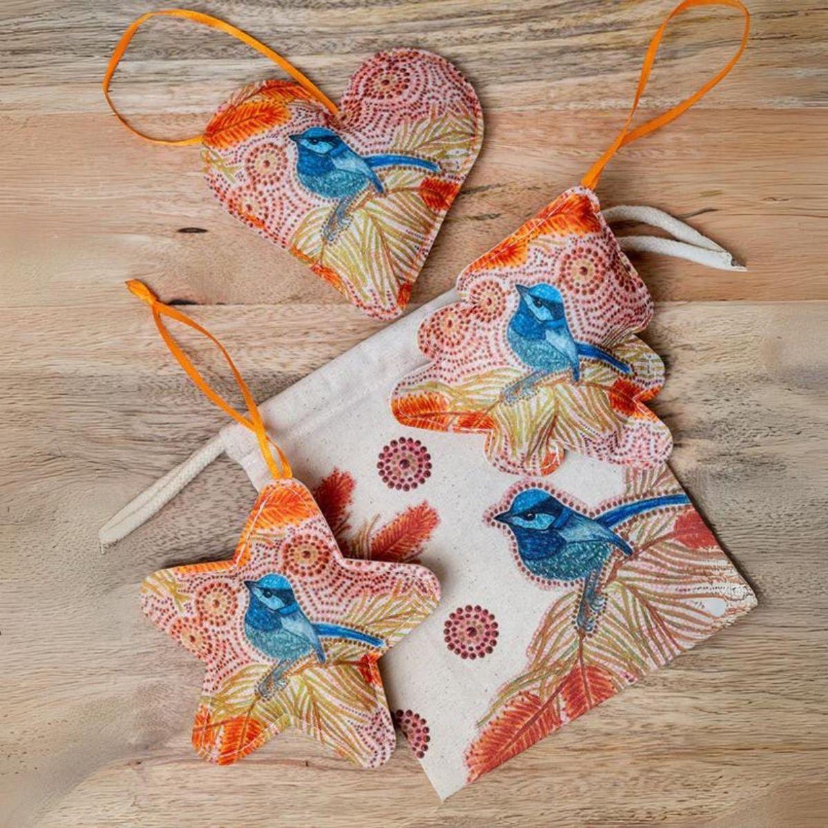 Christmas Ornaments Set of 3 - Luina Blue Wren - The Leprosy Mission Shop