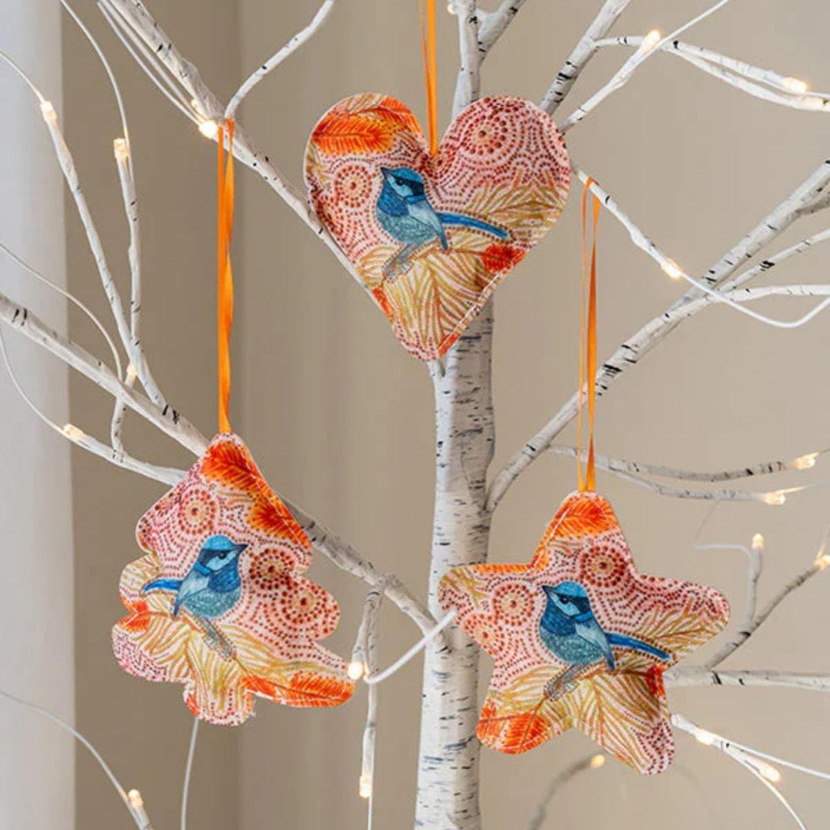 Christmas Ornaments Set of 3 - Luina Blue Wren - The Leprosy Mission Shop