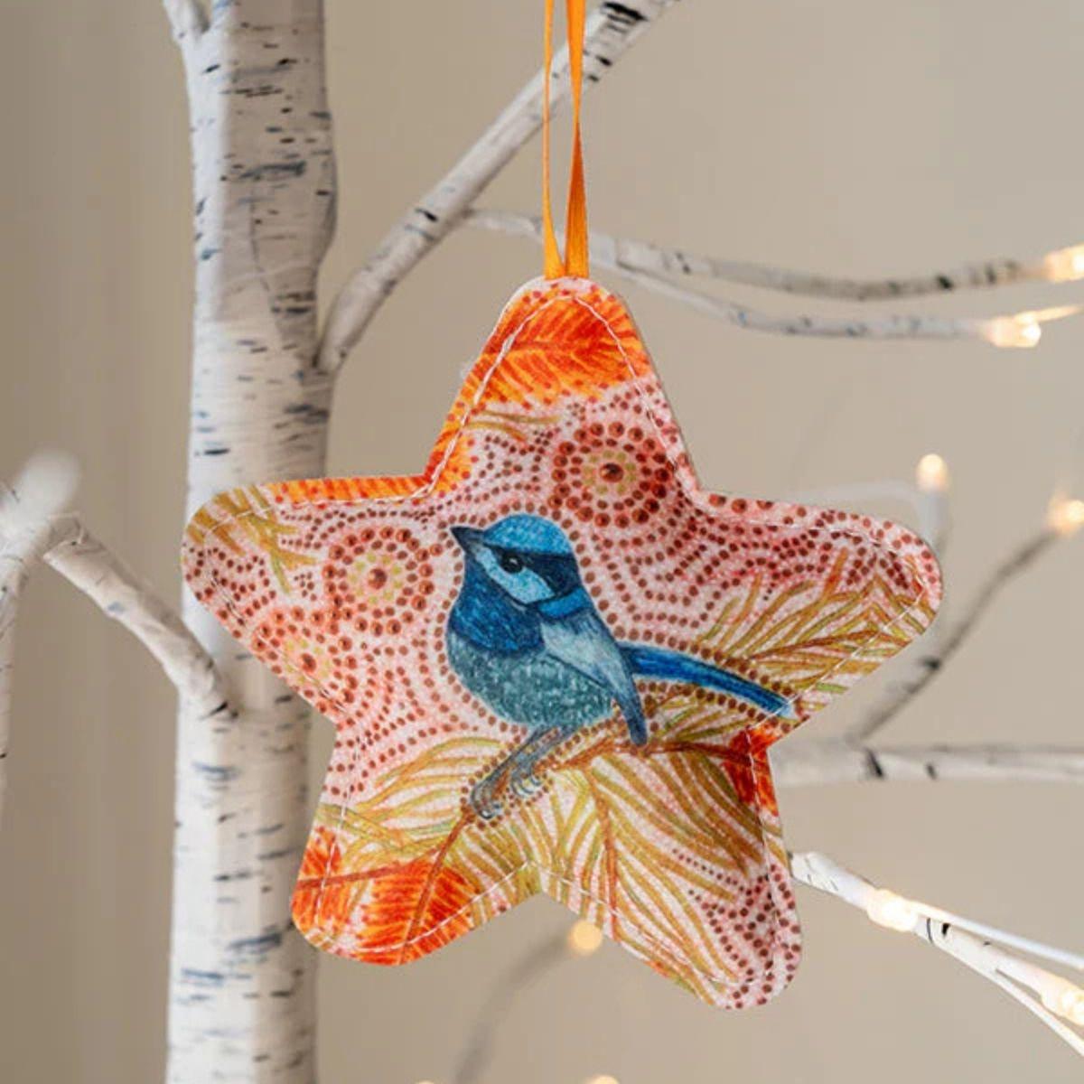 Christmas Ornaments Set of 3 - Luina Blue Wren - The Leprosy Mission Shop