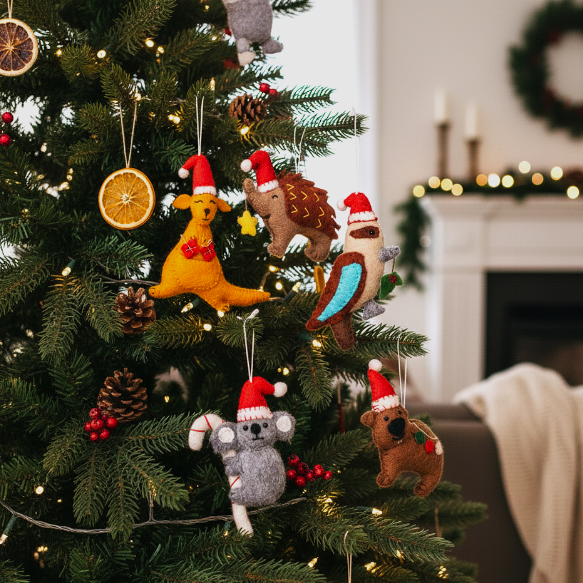 Fair Trade Set of 5 Felt Aussie Animal Ornaments