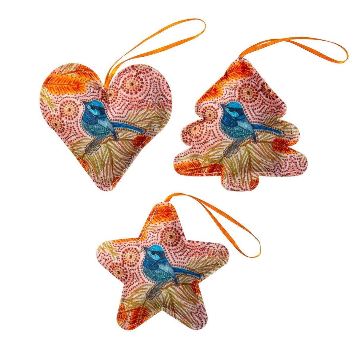 Christmas Ornaments Set of 3 - Luina Blue Wren - The Leprosy Mission Shop