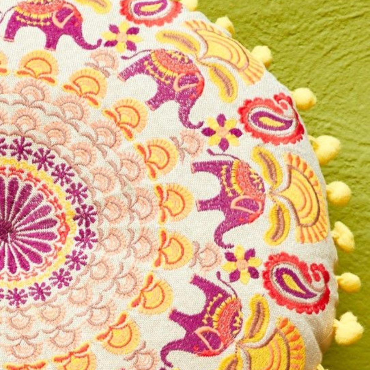 Mandala Elephant Embroidered Cushion - The Leprosy Mission Shop