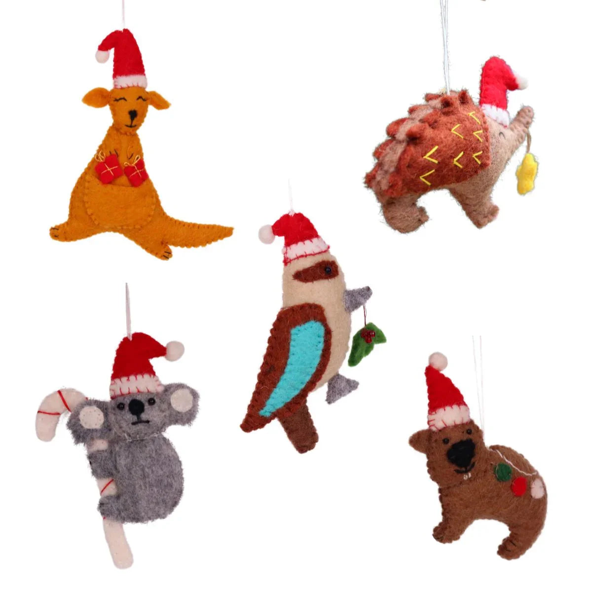 Fair Trade Set of 5 Felt Aussie Animal Ornaments