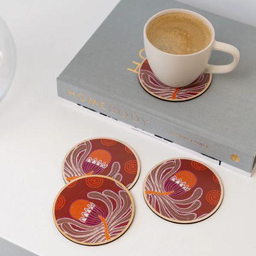 Aboriginal Banksia Wooden Coaster 4 Pack - The Leprosy Mission Shop