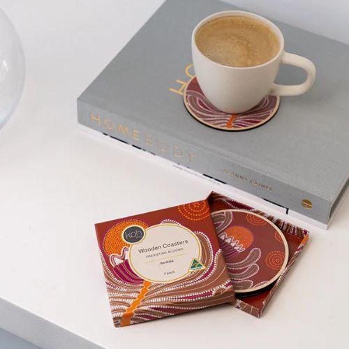Aboriginal Banksia Wooden Coaster 4 Pack - The Leprosy Mission Shop