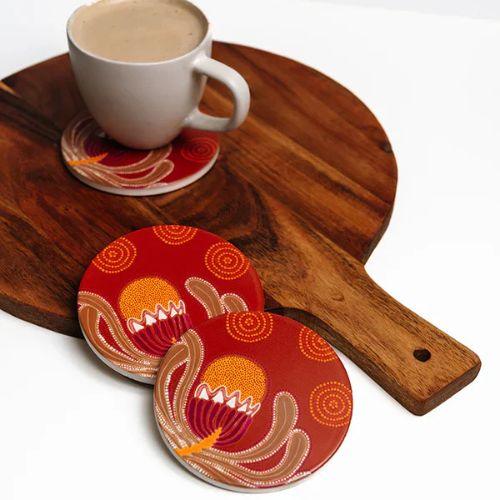 Aboriginal Banksia Wooden Coaster 4 Pack - The Leprosy Mission Shop