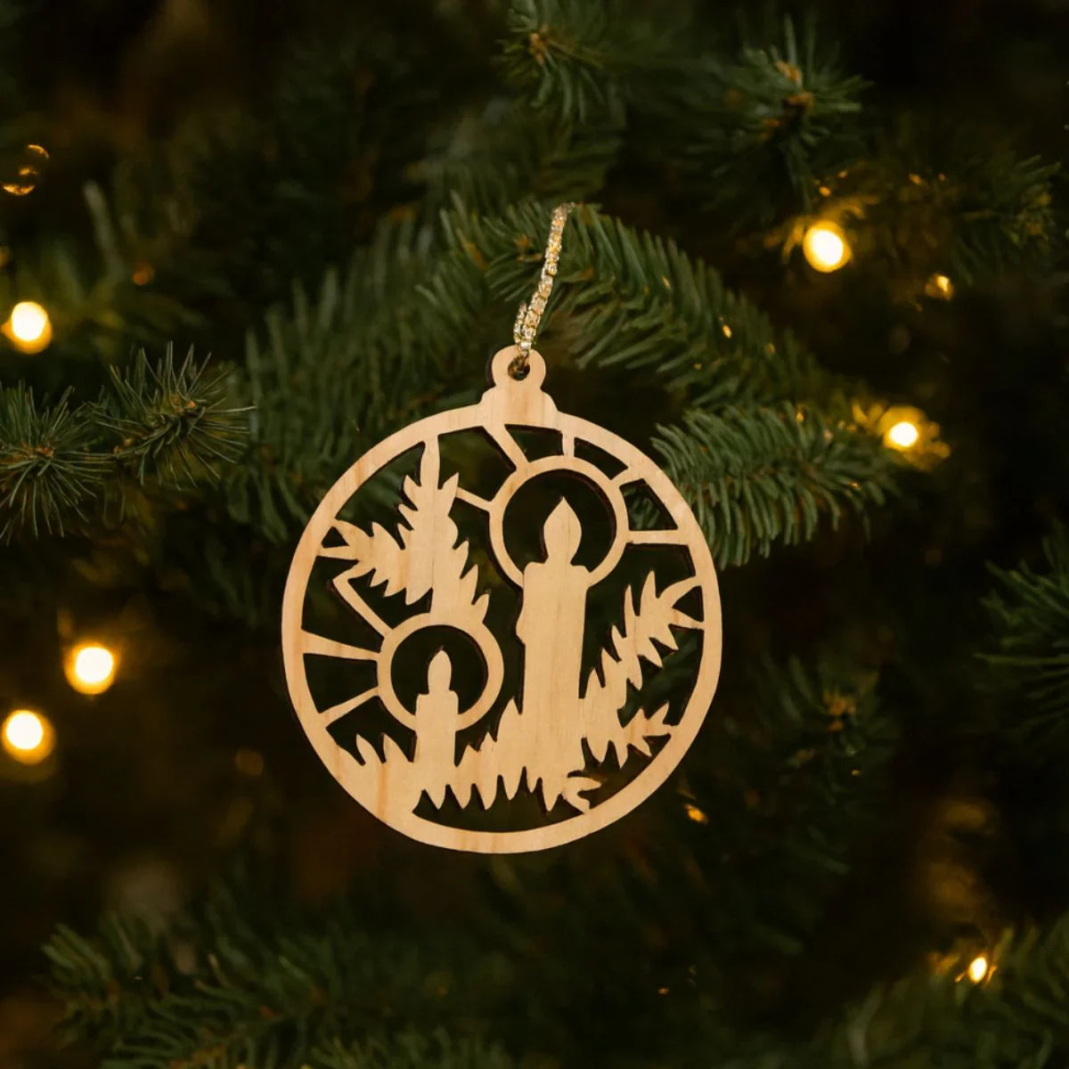 Pine Wood Candle Light Christmas Ornaments