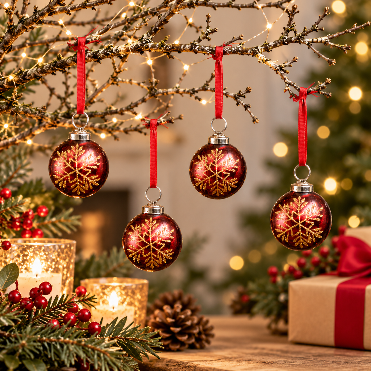 Set of 4 Manaslu Red Baubles