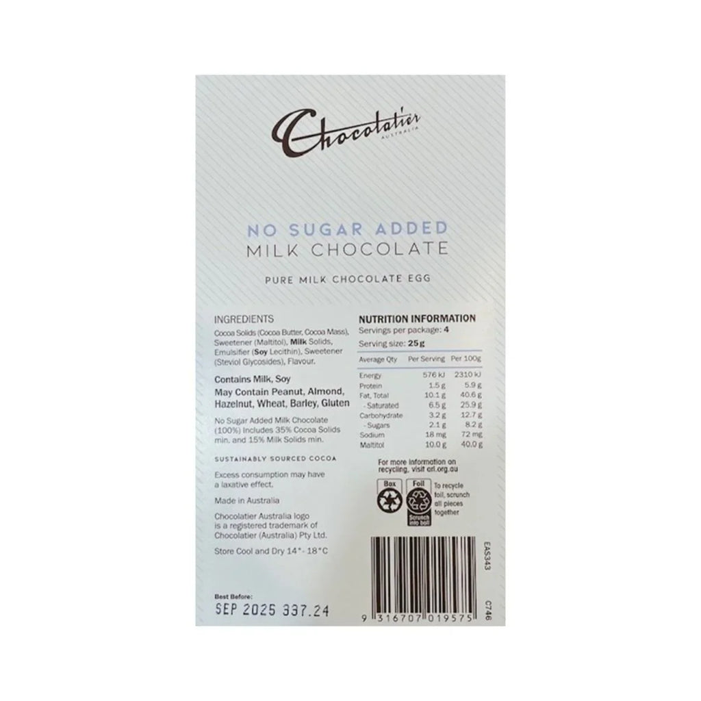 No Sugar Added Milk Chocolate Egg
