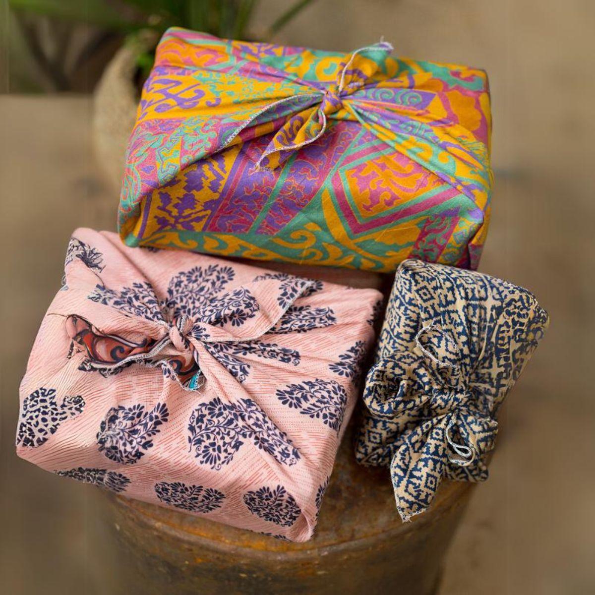 Set of 4 Recycled Sari Gift Wraps - Assorted
