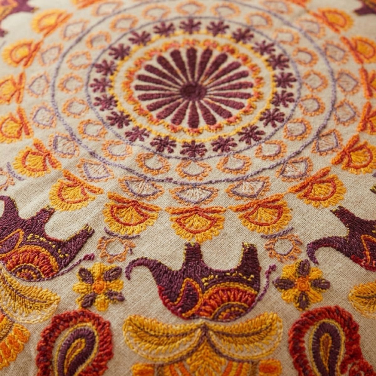 Mandala Elephant Embroidered Cushion