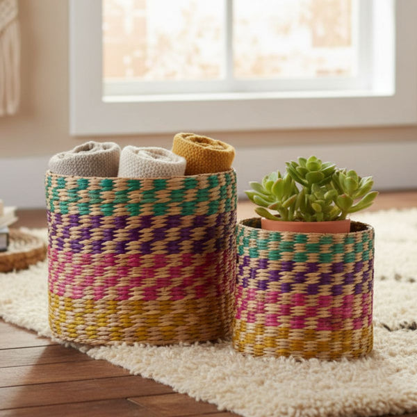 Handwoven Seagrass Check Baskets