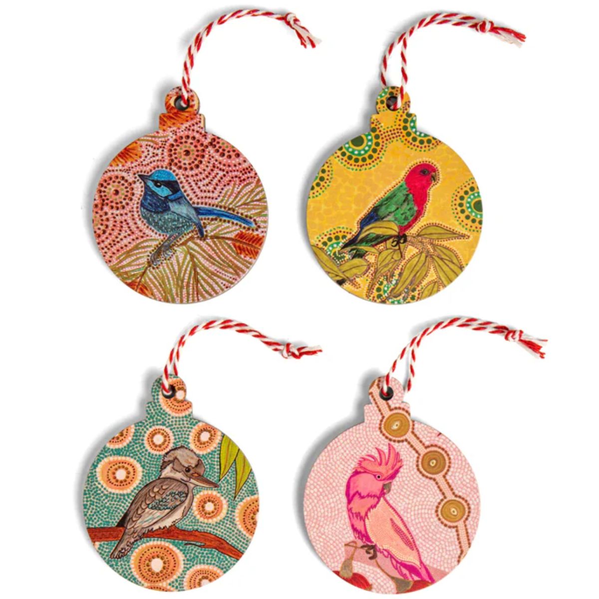 Dreamtime Symphony Set of 4 Wooden Ornaments