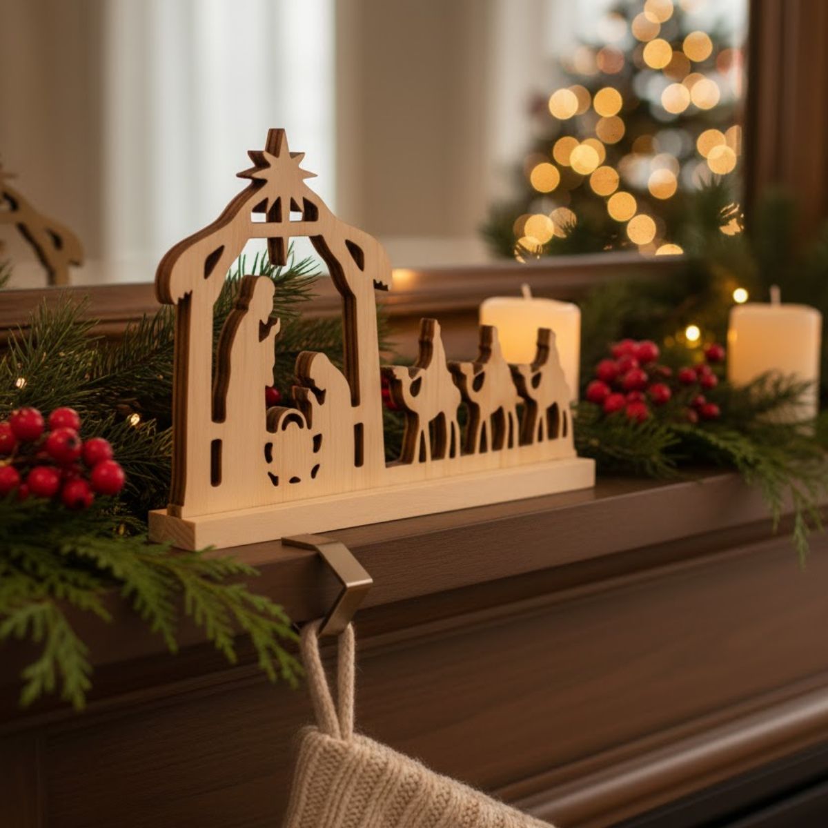 Pinewood Nativity Scene Stand