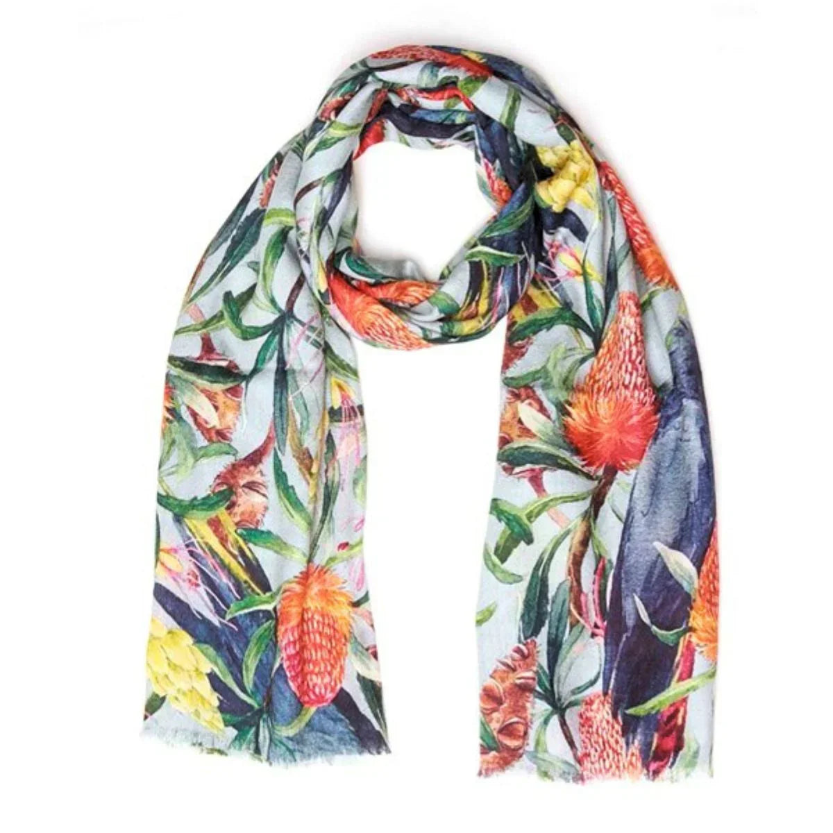 Colorful floral scarf on a white background