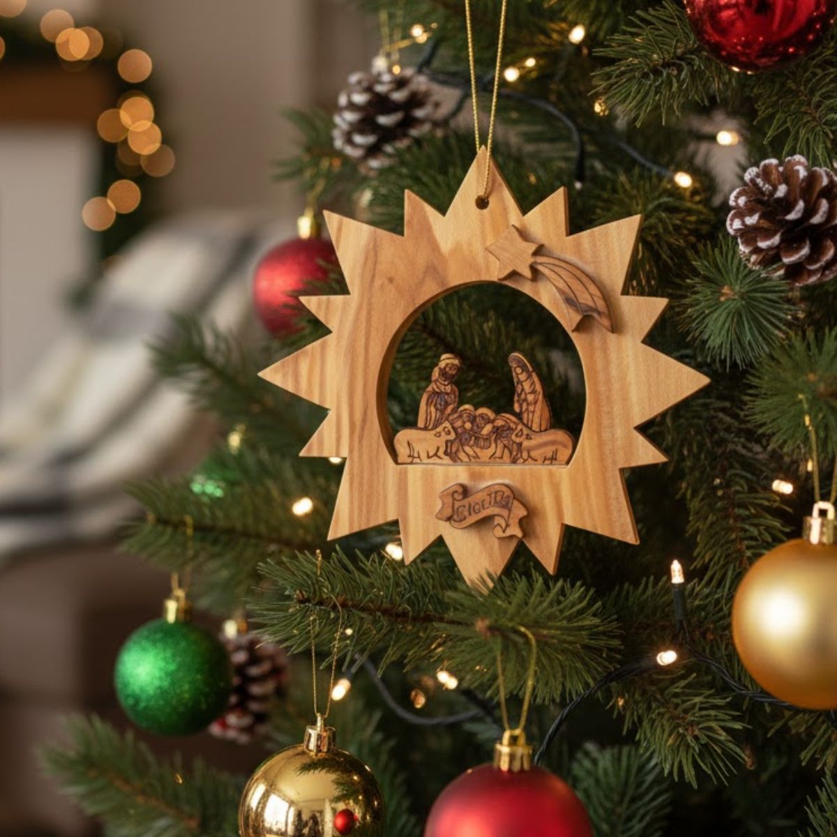 Star Holy Family Olive Wood Ornament