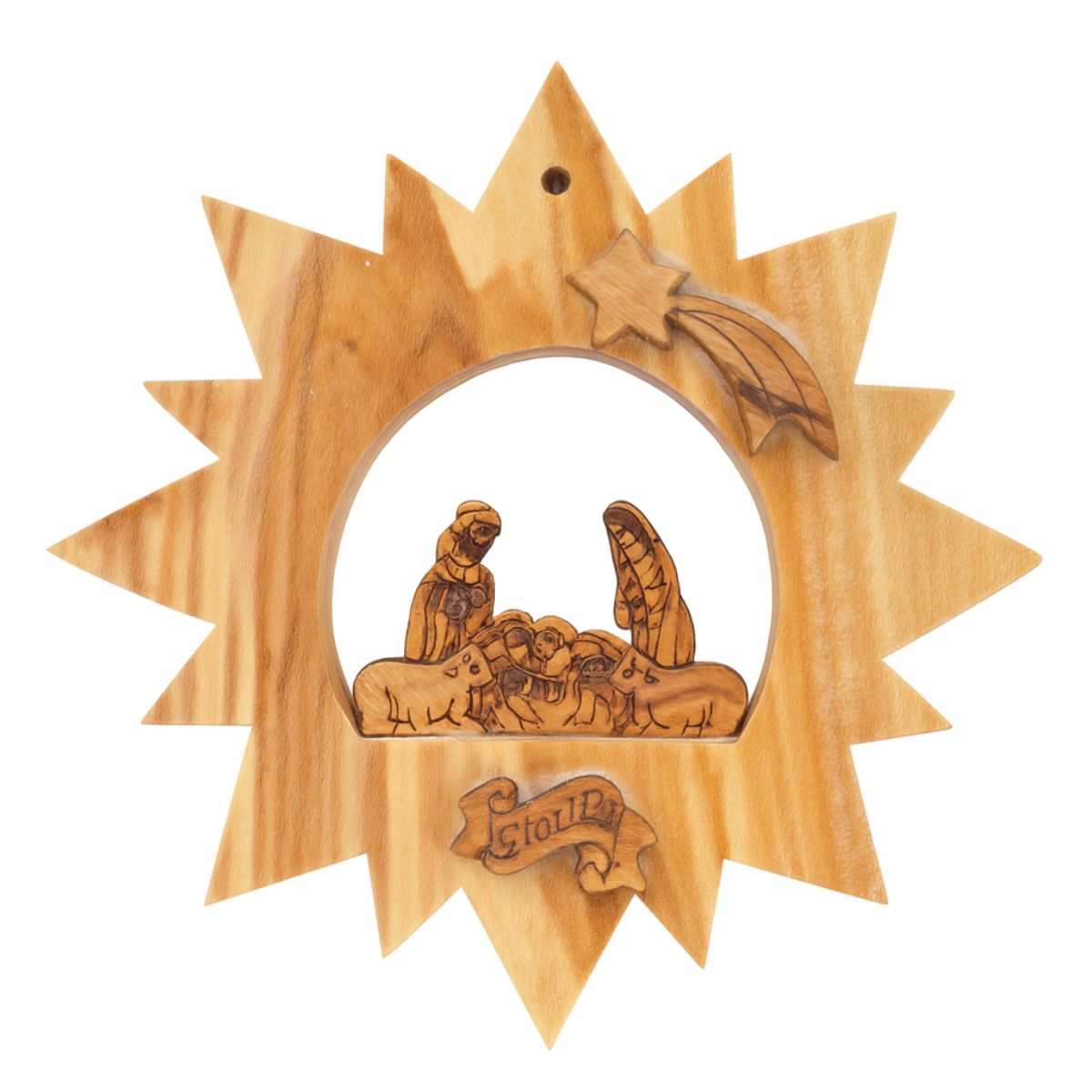 Star Holy Family Olive Wood Ornament