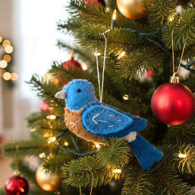 Felt Blue Wren Bird Ornament