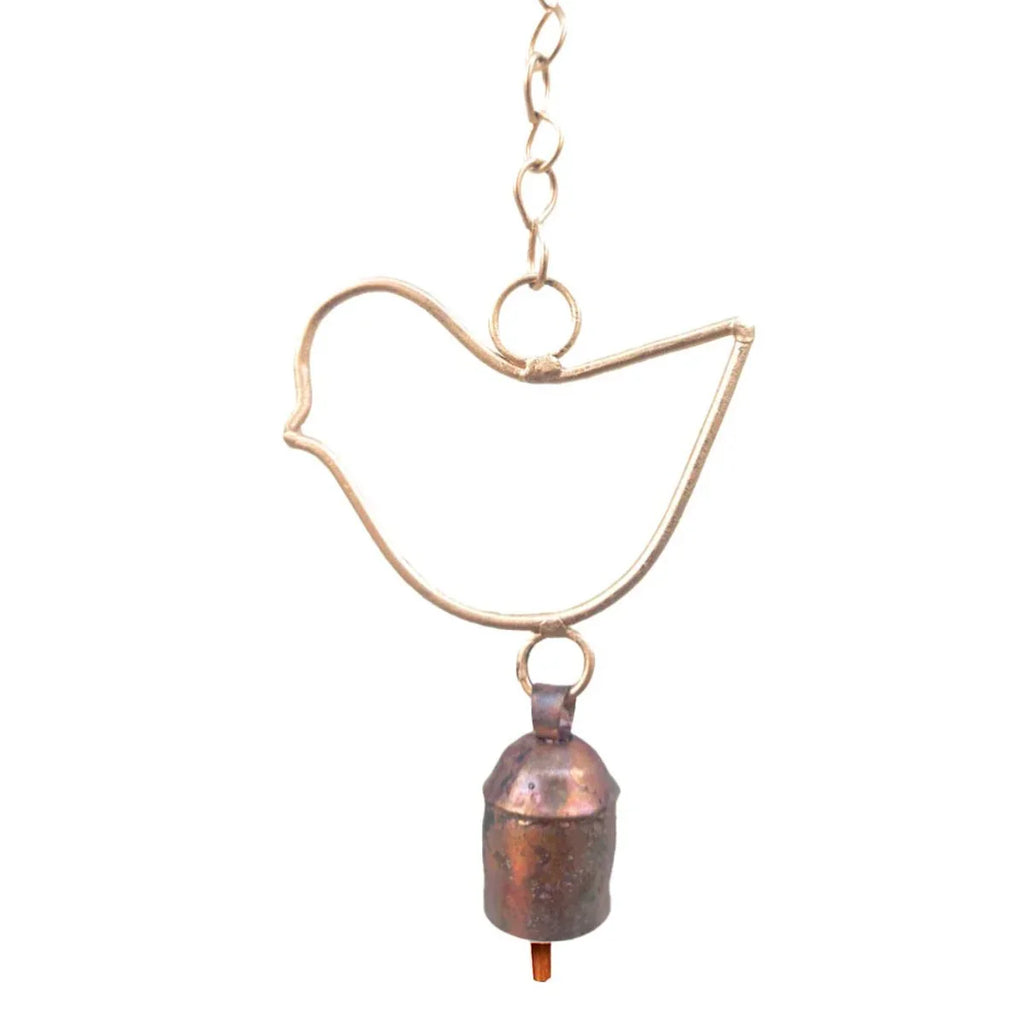 Copper bird-shaped hanging ornament on a white background