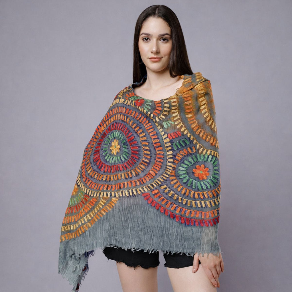 Orbit Merino Wool Embroidered Scarf