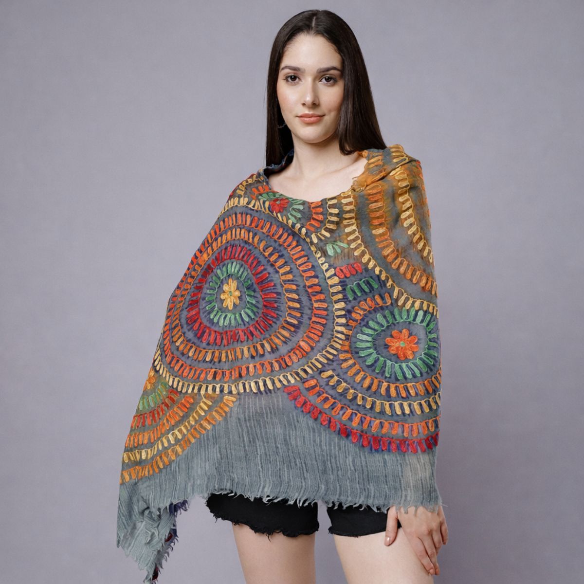 Orbit Merino Wool Embroidered Scarf