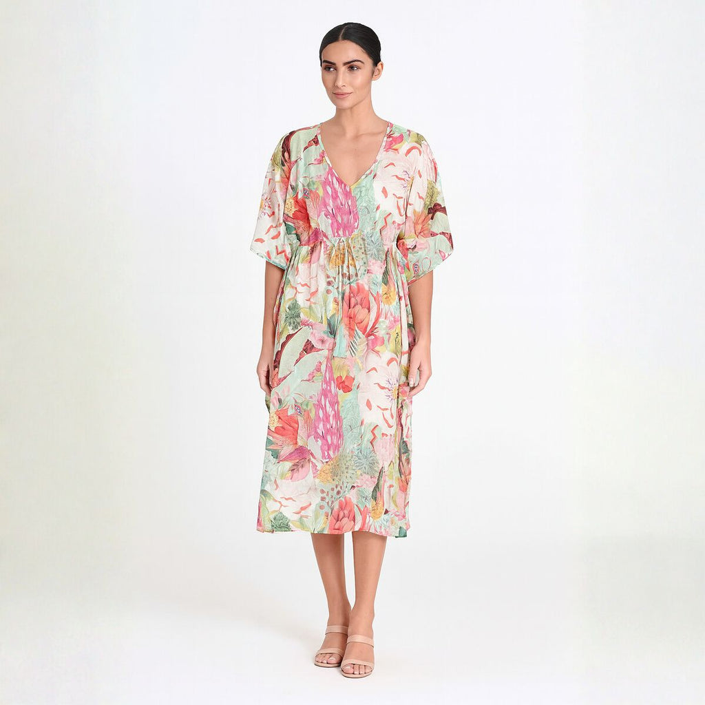 Oriental Floral Modal Satin Kaftan
