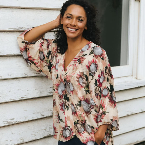 Protea Floral Cotton Muslin Short Kimono