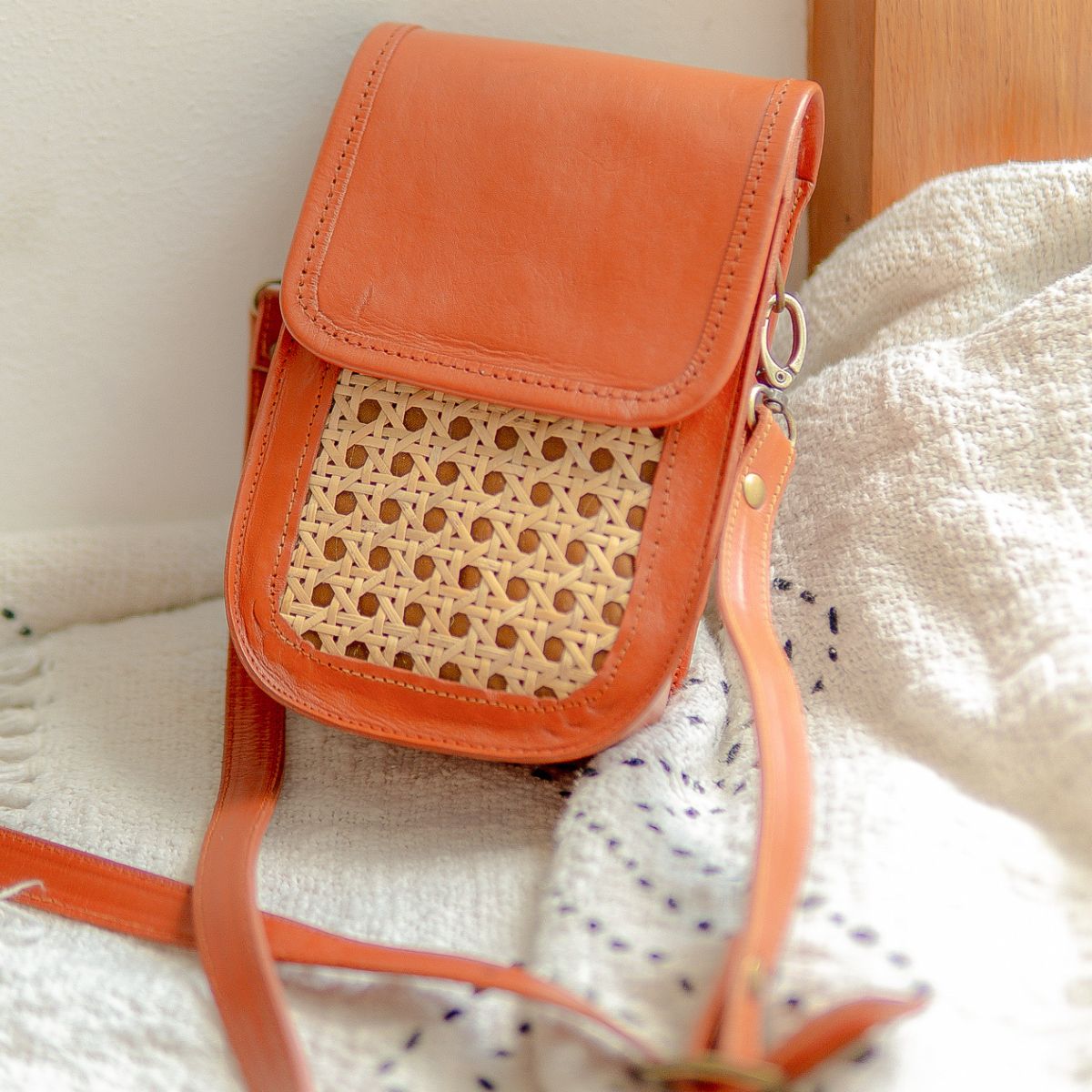Rattan & Leather Sling Bag