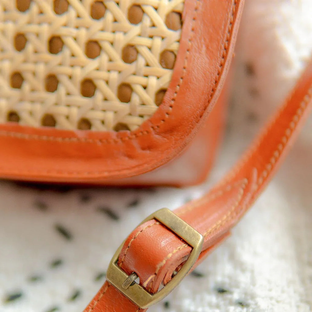 Rattan & Leather Sling Bag