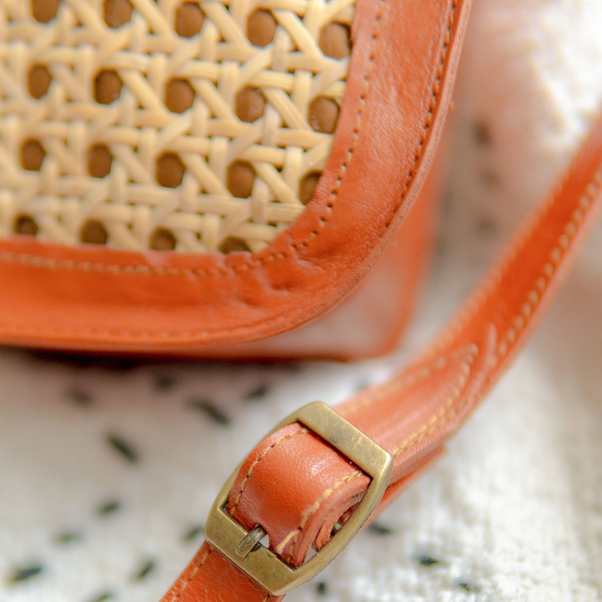 Rattan & Leather Sling Bag