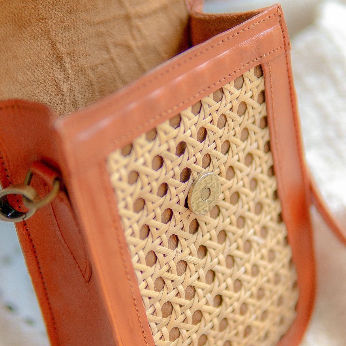 Rattan & Leather Sling Bag