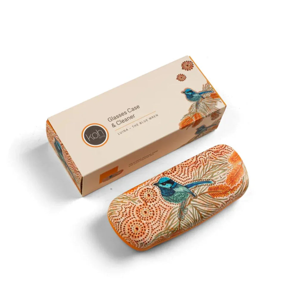 Blue Wren Hard Shell Glasses Case & Lens Cleaner Set