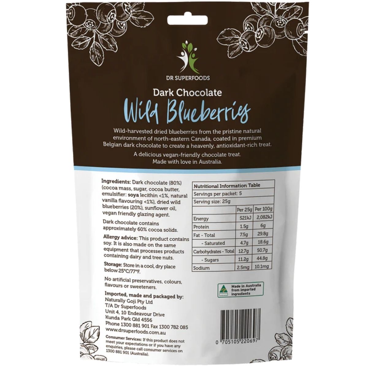 Dr Superfoods Wild Blueberries Dark Chocolate