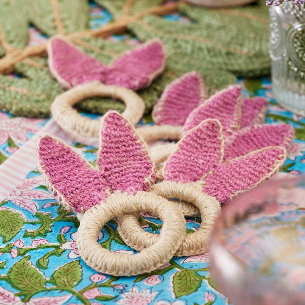 Set Of 2 Jute Bunny Ears Napkin Rings 6x7cm