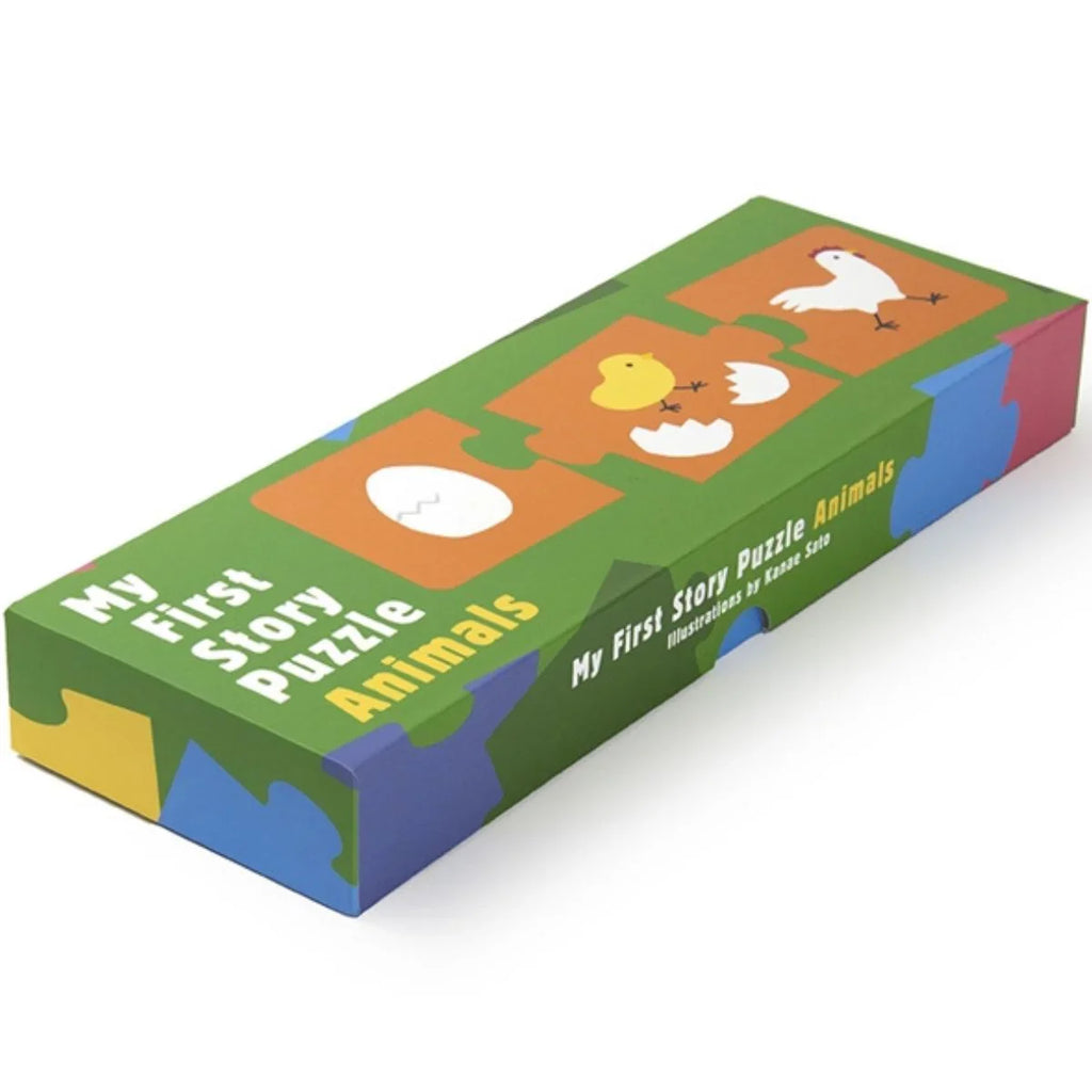 Children's puzzle book titled 'My First Story Puzzle Animals' on a white background
