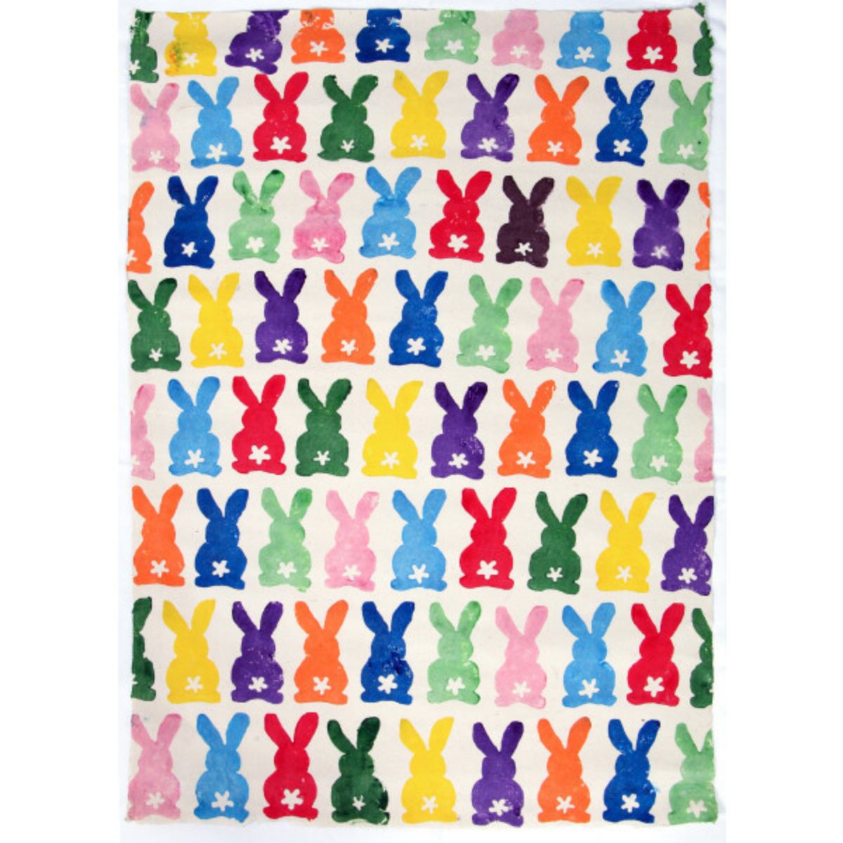Colorful pattern of stylized bunnies on a white background