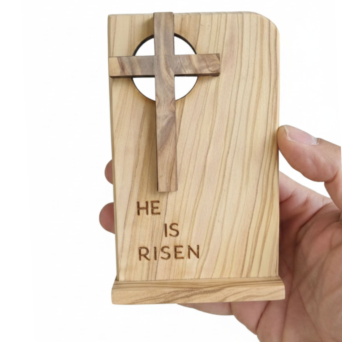 He Is Risen Olive Wood Standing Plaque