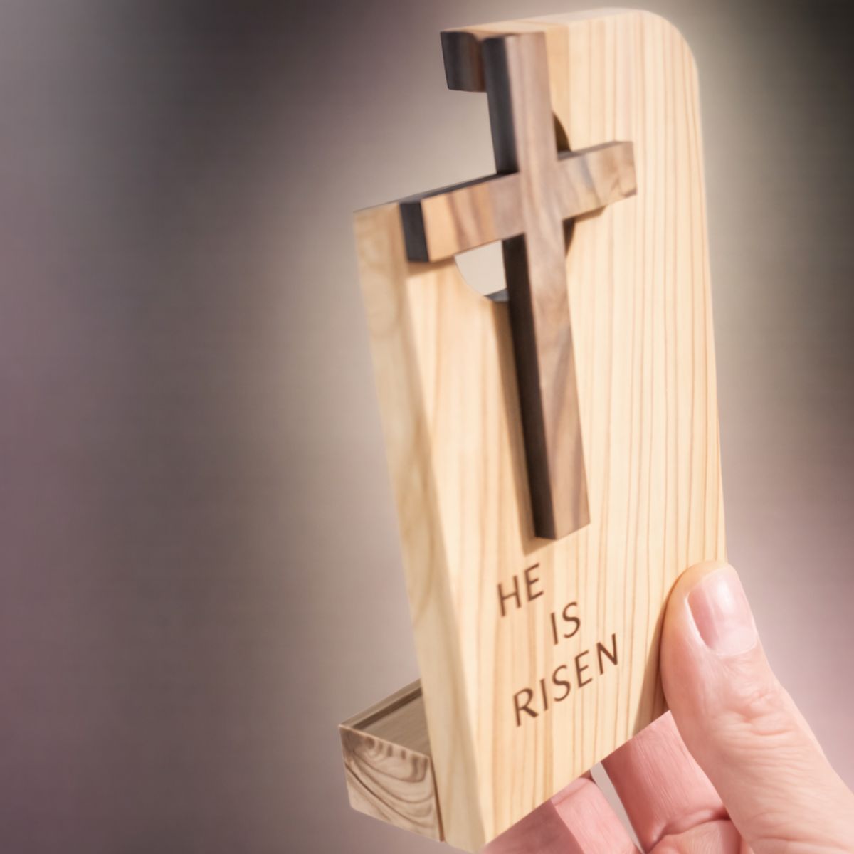 He Is Risen Olive Wood Standing Plaque