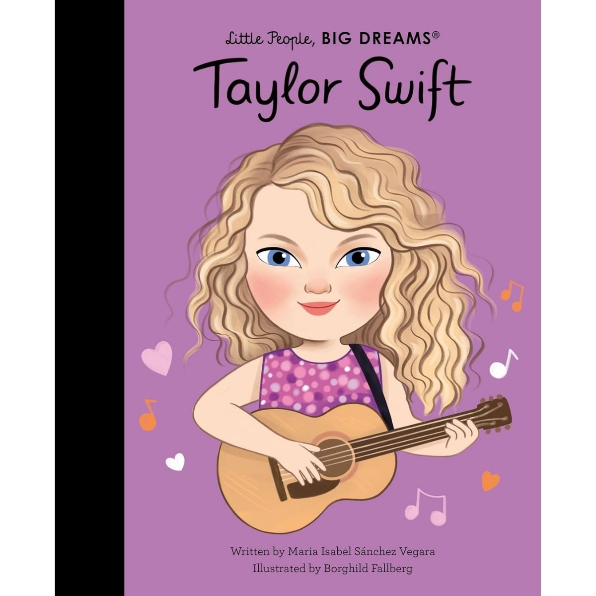 Book cover of 'Little People, BIG DREAMS' series featuring a cartoon illustration of a girl with a guitar on a purple background.