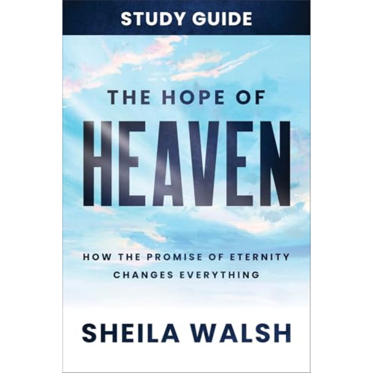 Book cover of 'The Hope of Heaven' by Sheila Walsh with a blue sky and cloud background.
