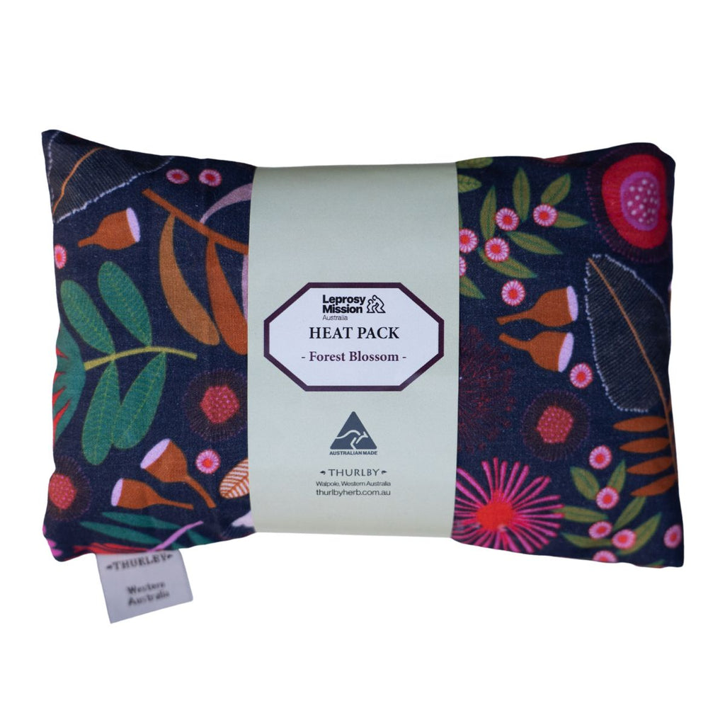 Heat pack with floral design and visible branding on a white background