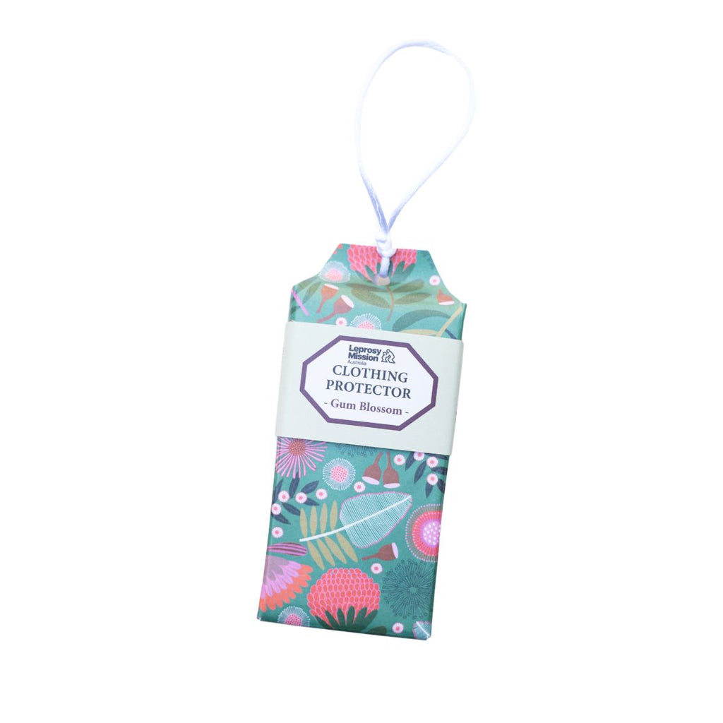 Clothing protector with floral design on a white background