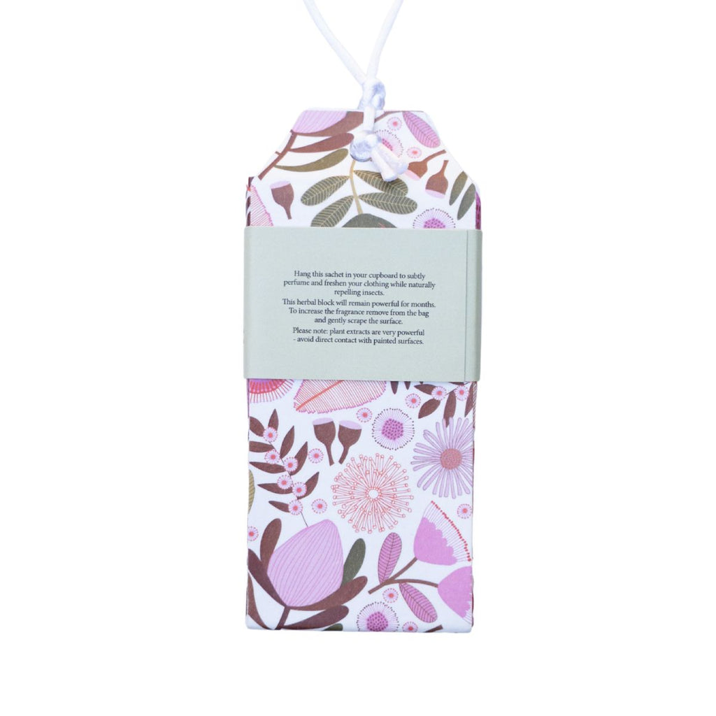 Floral-patterned product packaging with a label on a white background