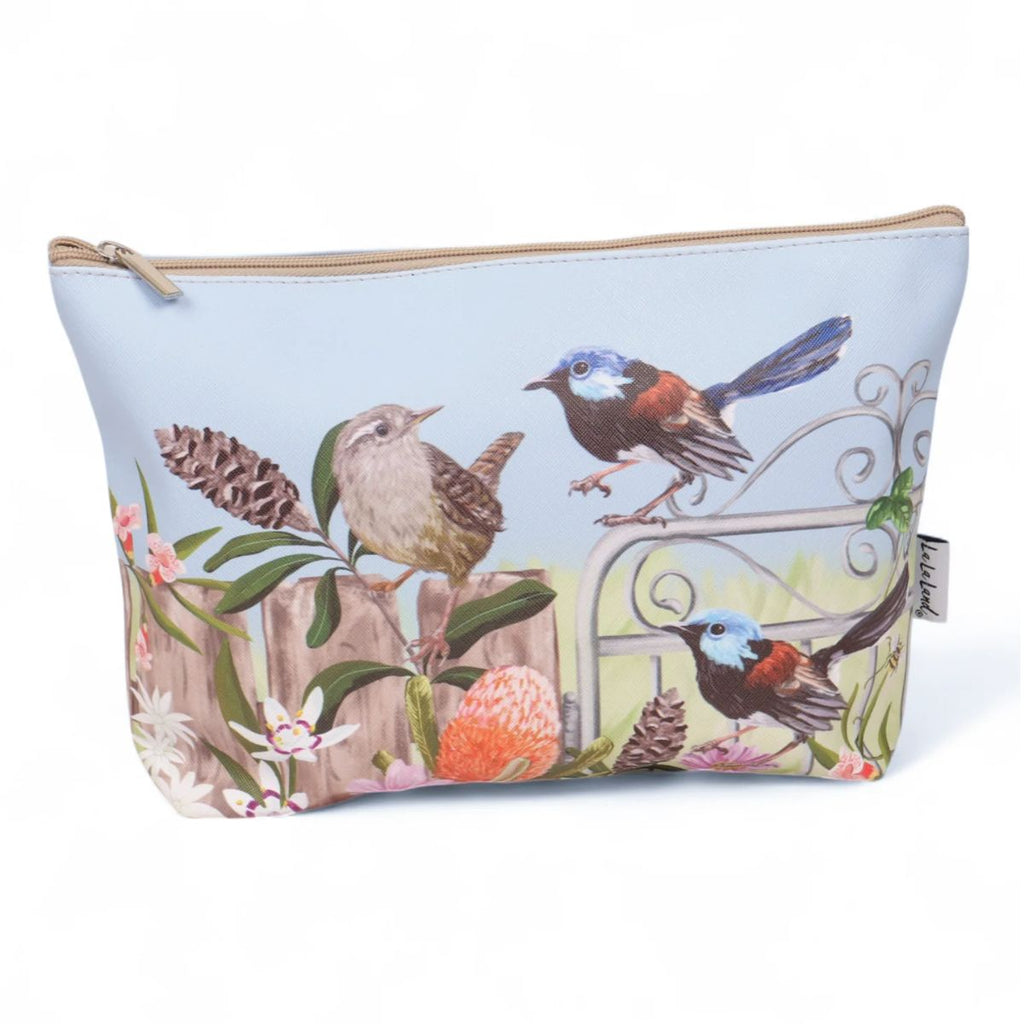 Pouch with bird design on a white background