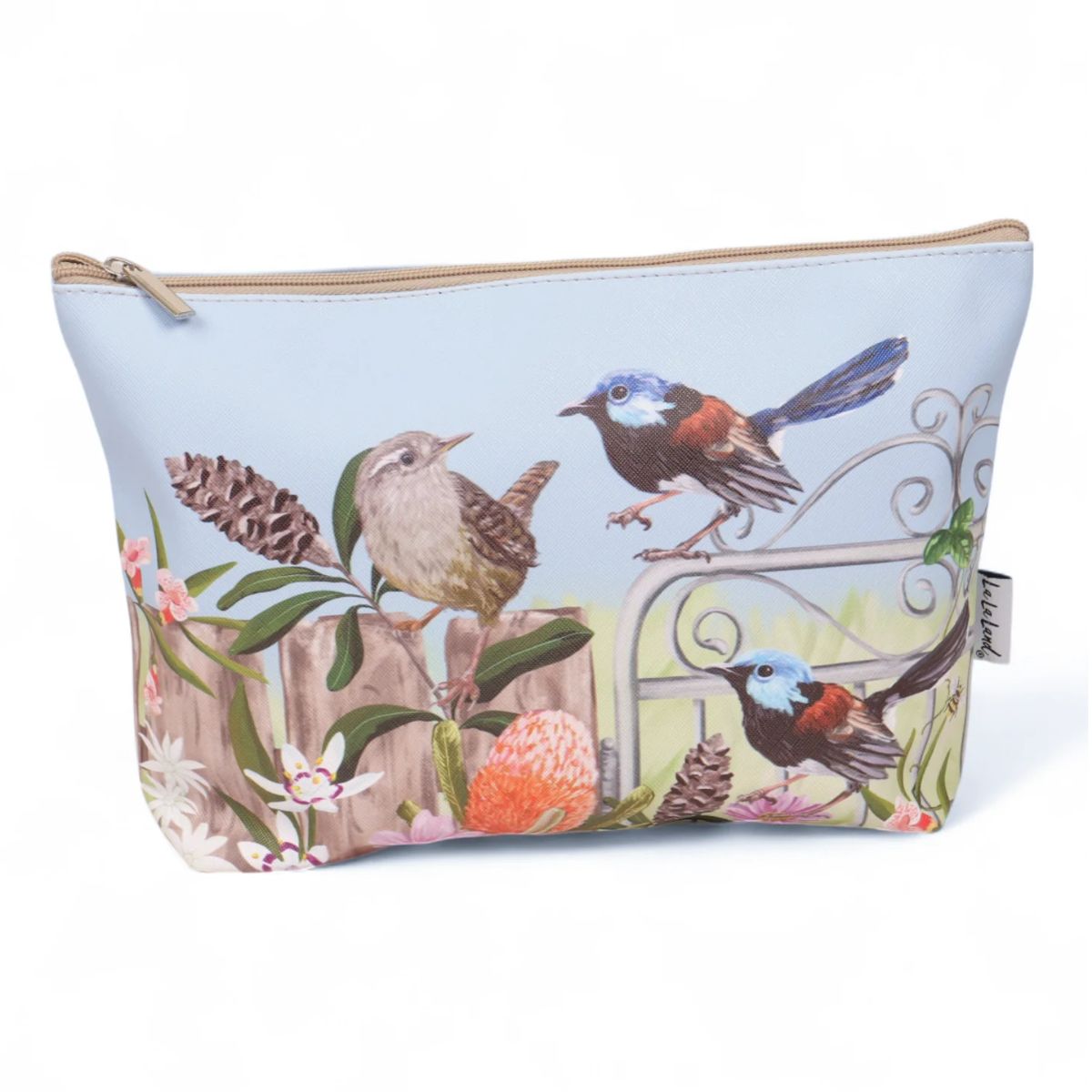 Pouch with bird design on a white background