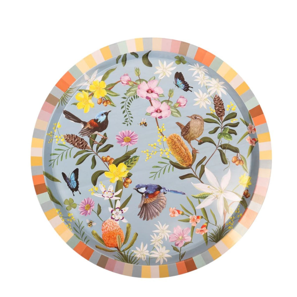 Decorative plate with floral and bird design on a white background